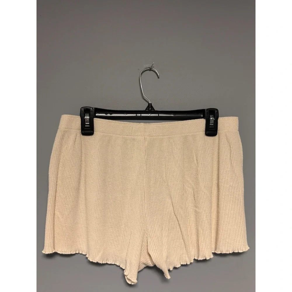 PJ‎ Salvage Women's Oatmeal Reloved Ribbed Knit Henley Sleep Shorts  Large Cozy
